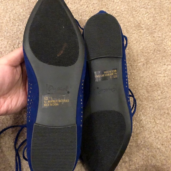 Royal blue suede qupid lace up pointy flats 7.5 - Picture 6 of 6